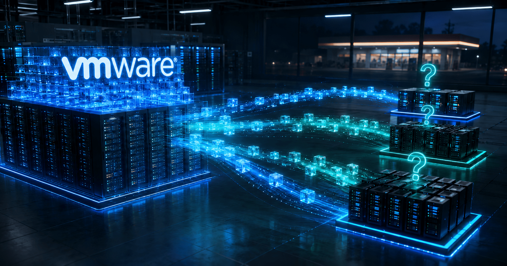 Virtual machines moving from a centralized VMware-style platform toward several alternative hypervisor systems